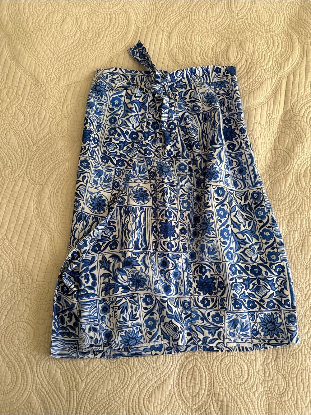 Ann Taylor Blue and White Asymmetrical Wrap Skirt
